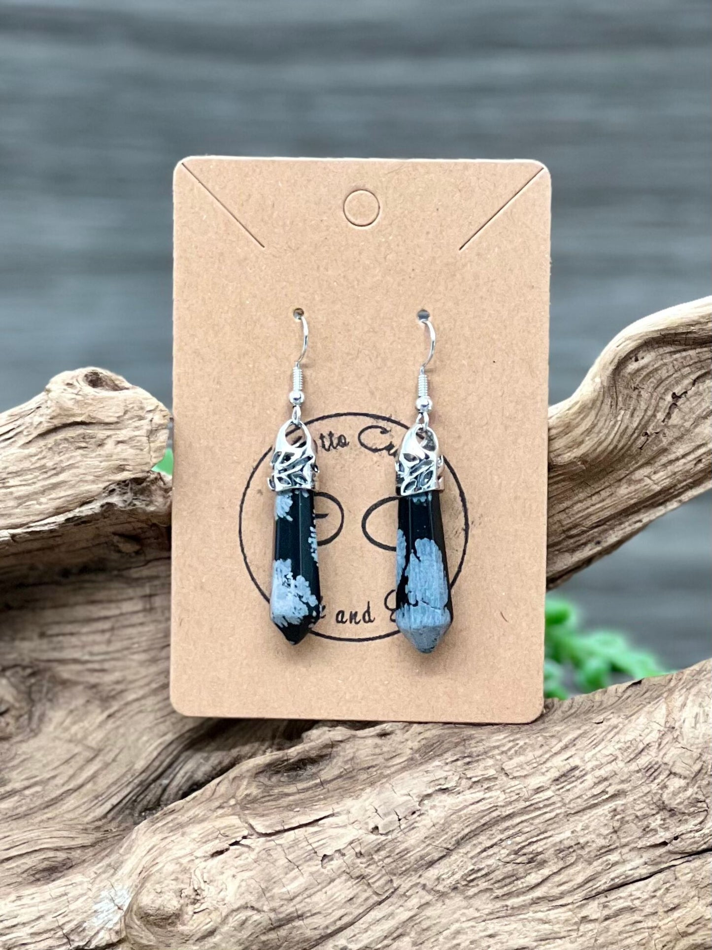 Snowflake Obsidian Point Earrings