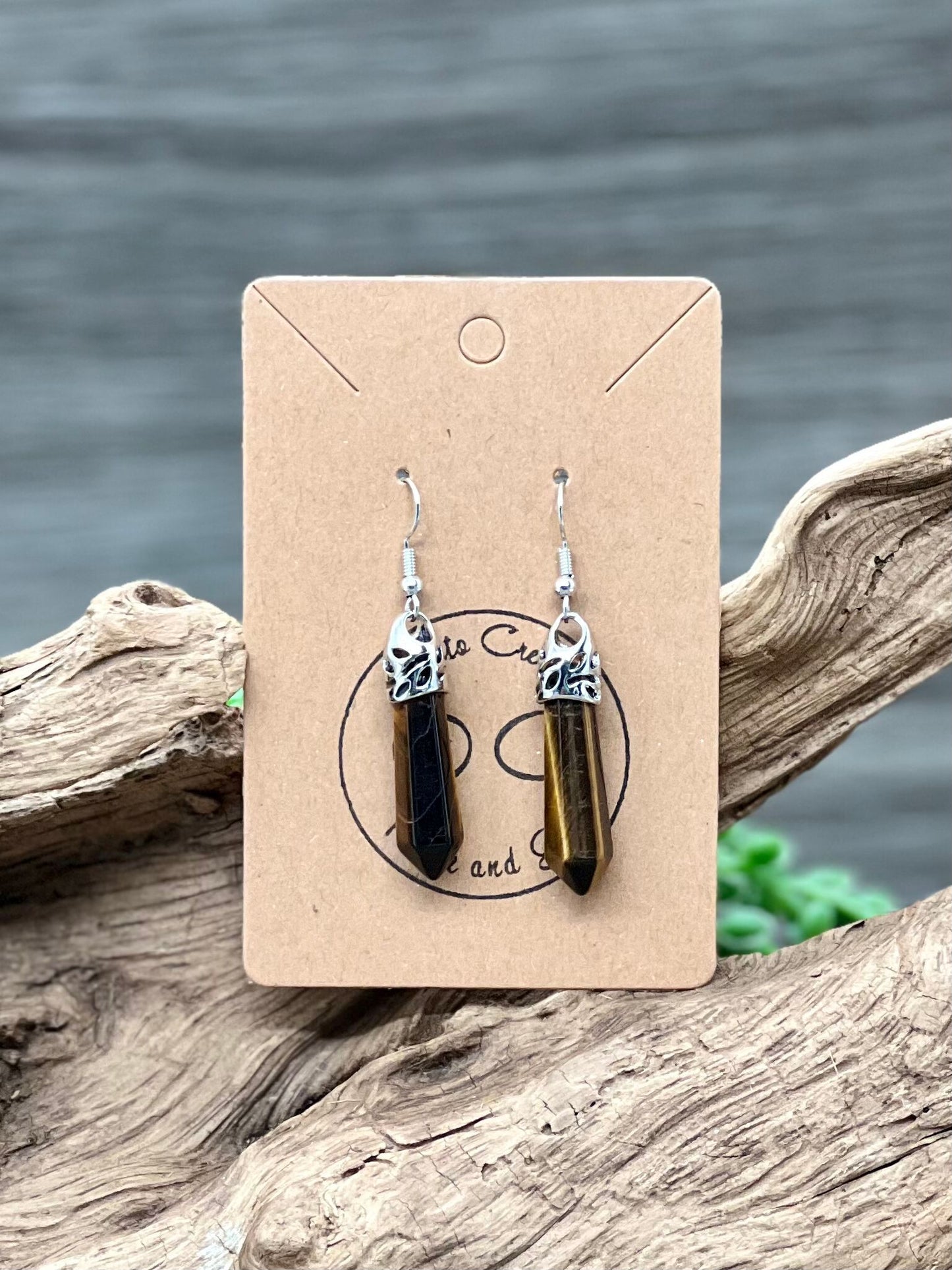 Yellow Tiger Eye Hanging Point Earrings