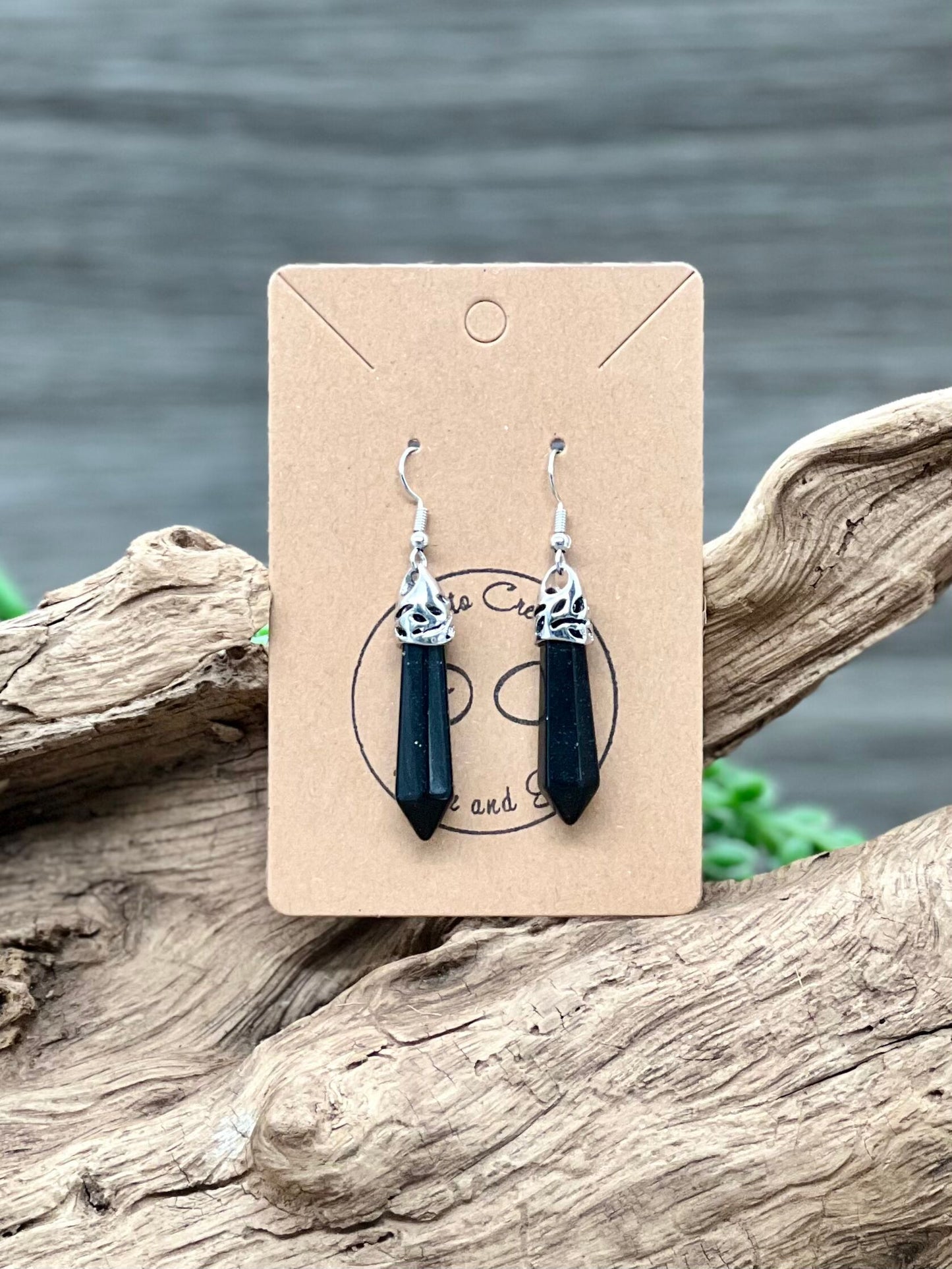 Black Obsidian Hanging Point Earrings
