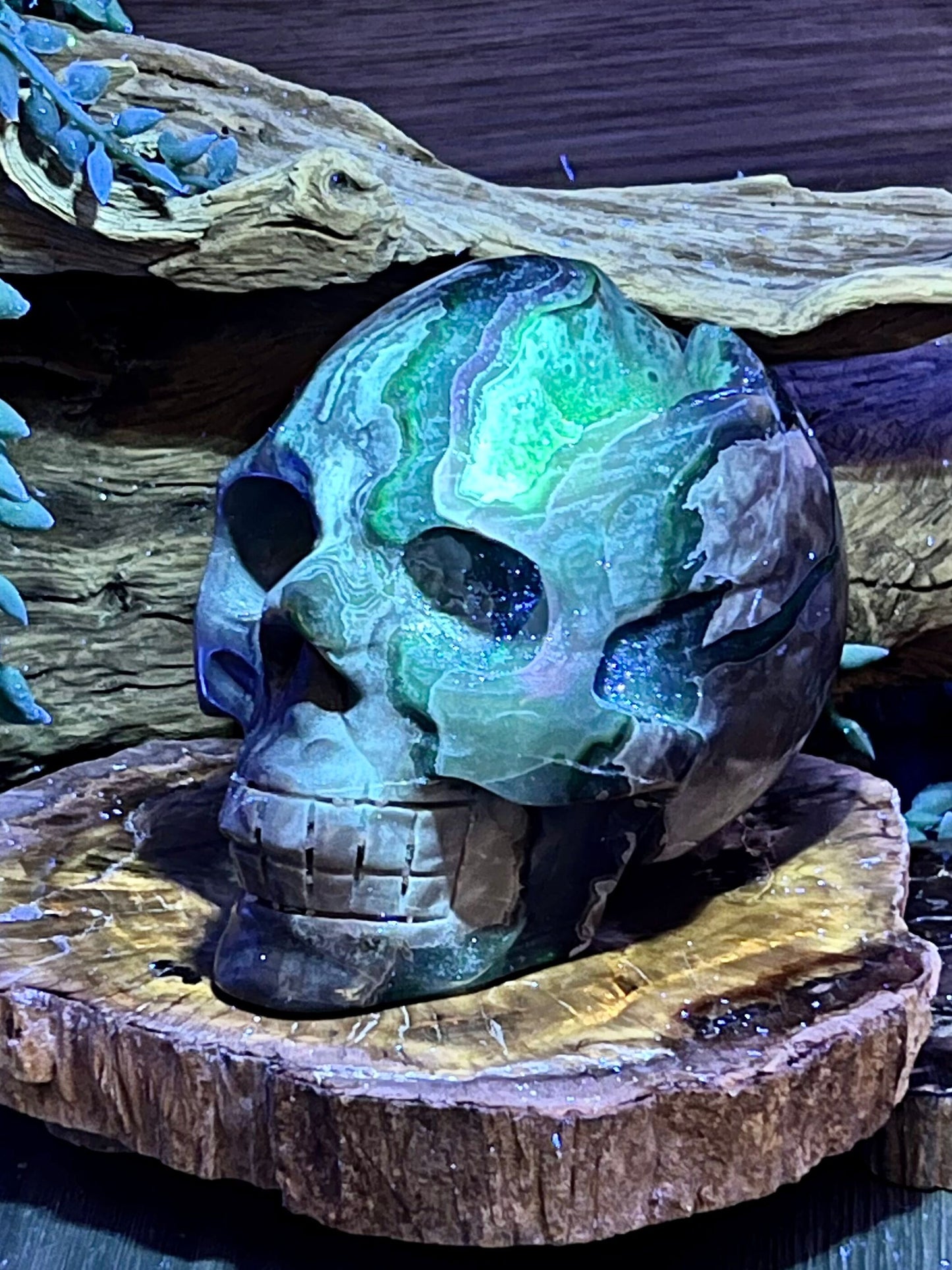 Volcano Agate Skull Carving