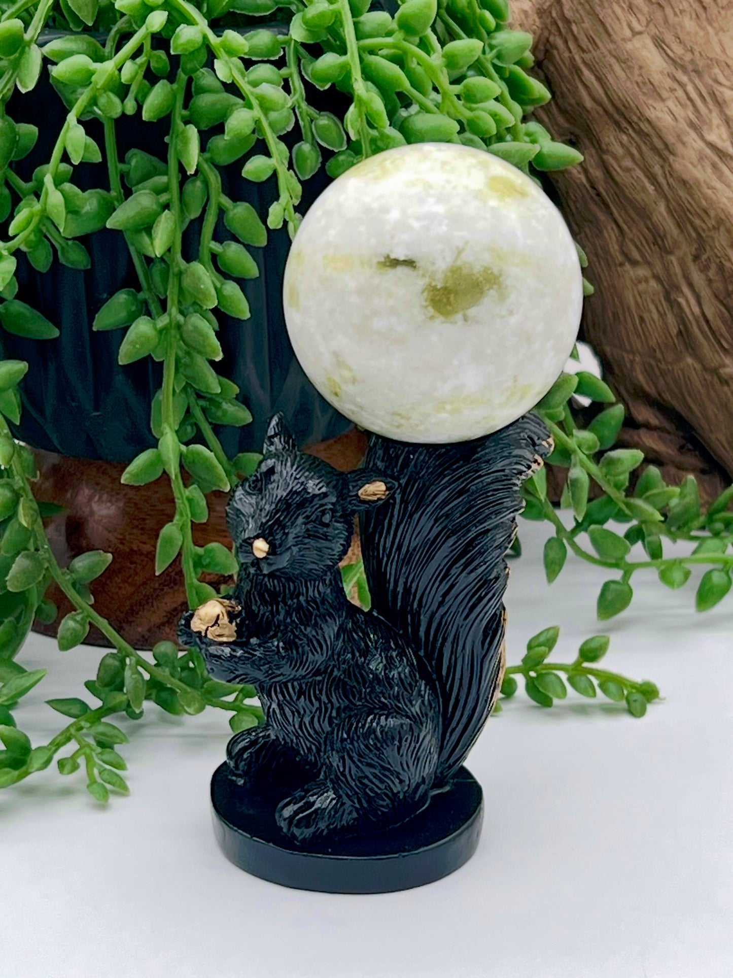 Black and Gold Resin Squirrel Sphere Stand
