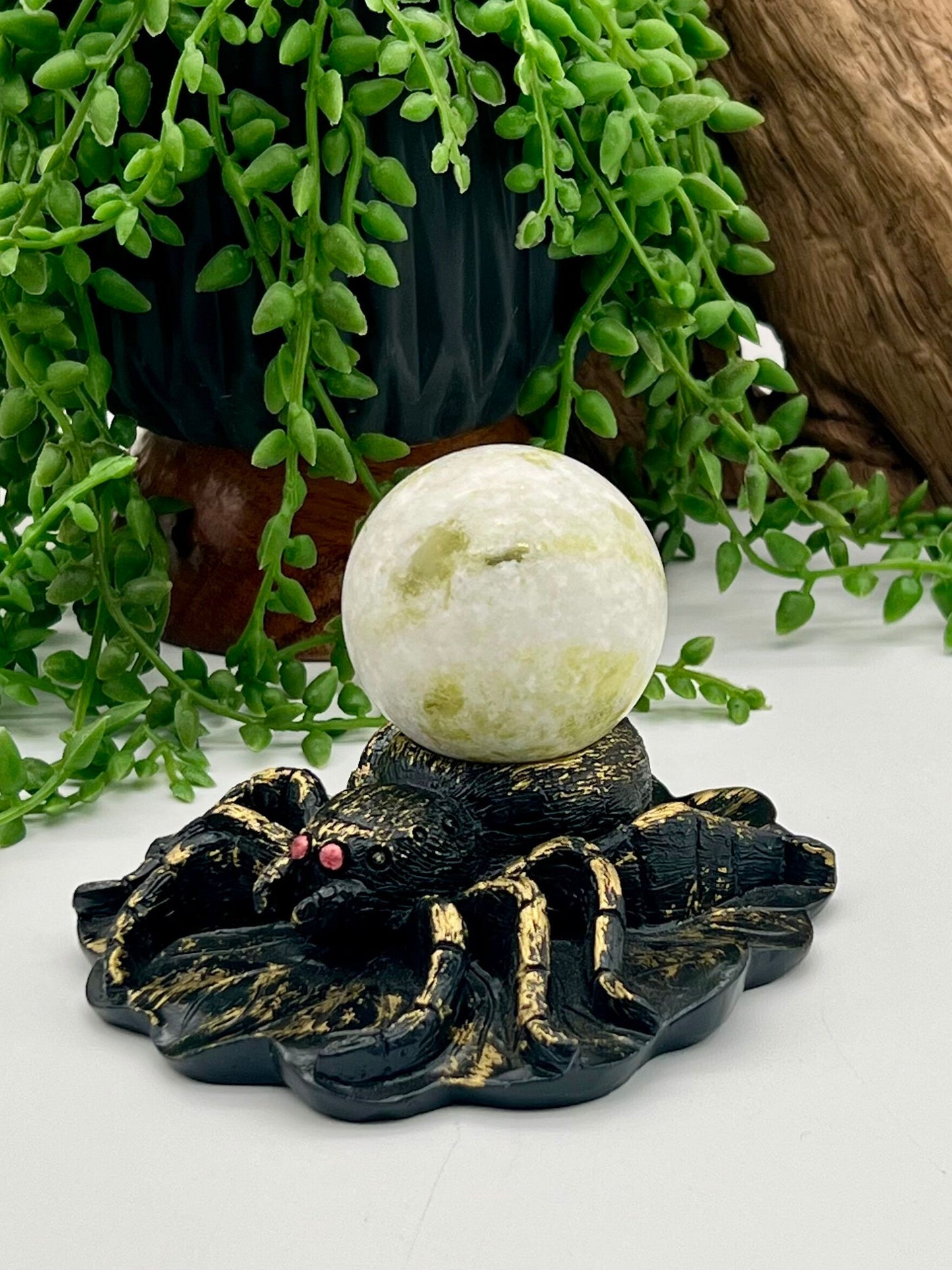 Black and Gold Resin Spider Sphere Stand