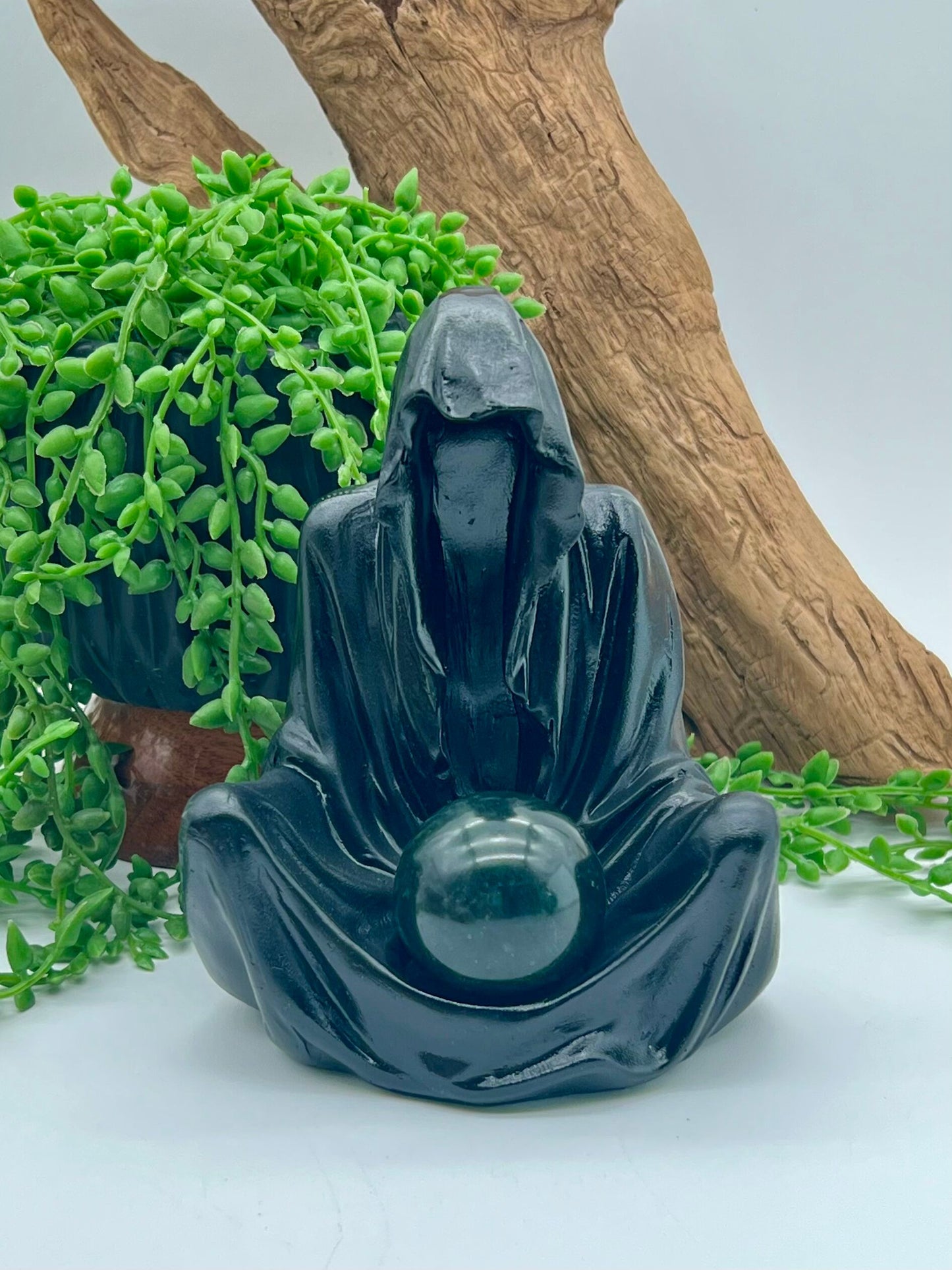 Black Sitting Reaper Resin Sphere Stand