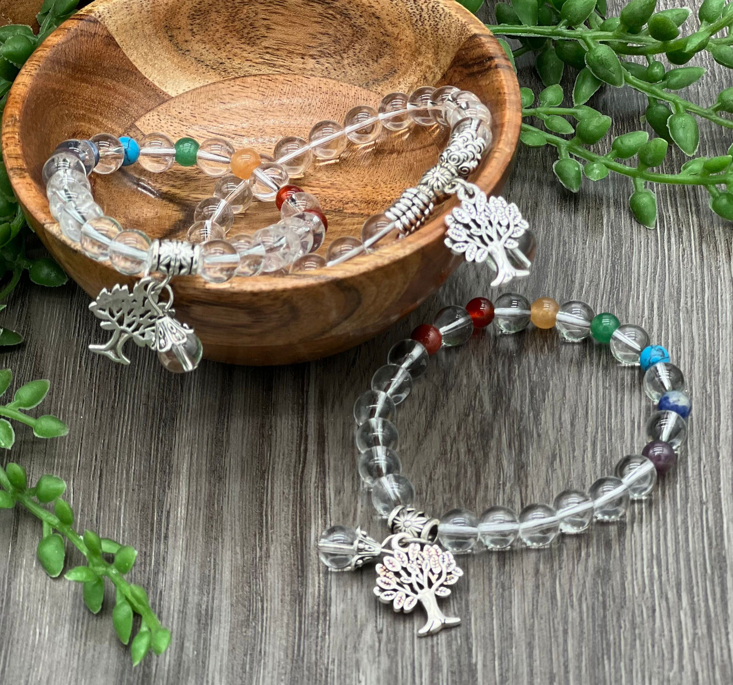 Clear Quartz Tree of Life Chakra Bracelet