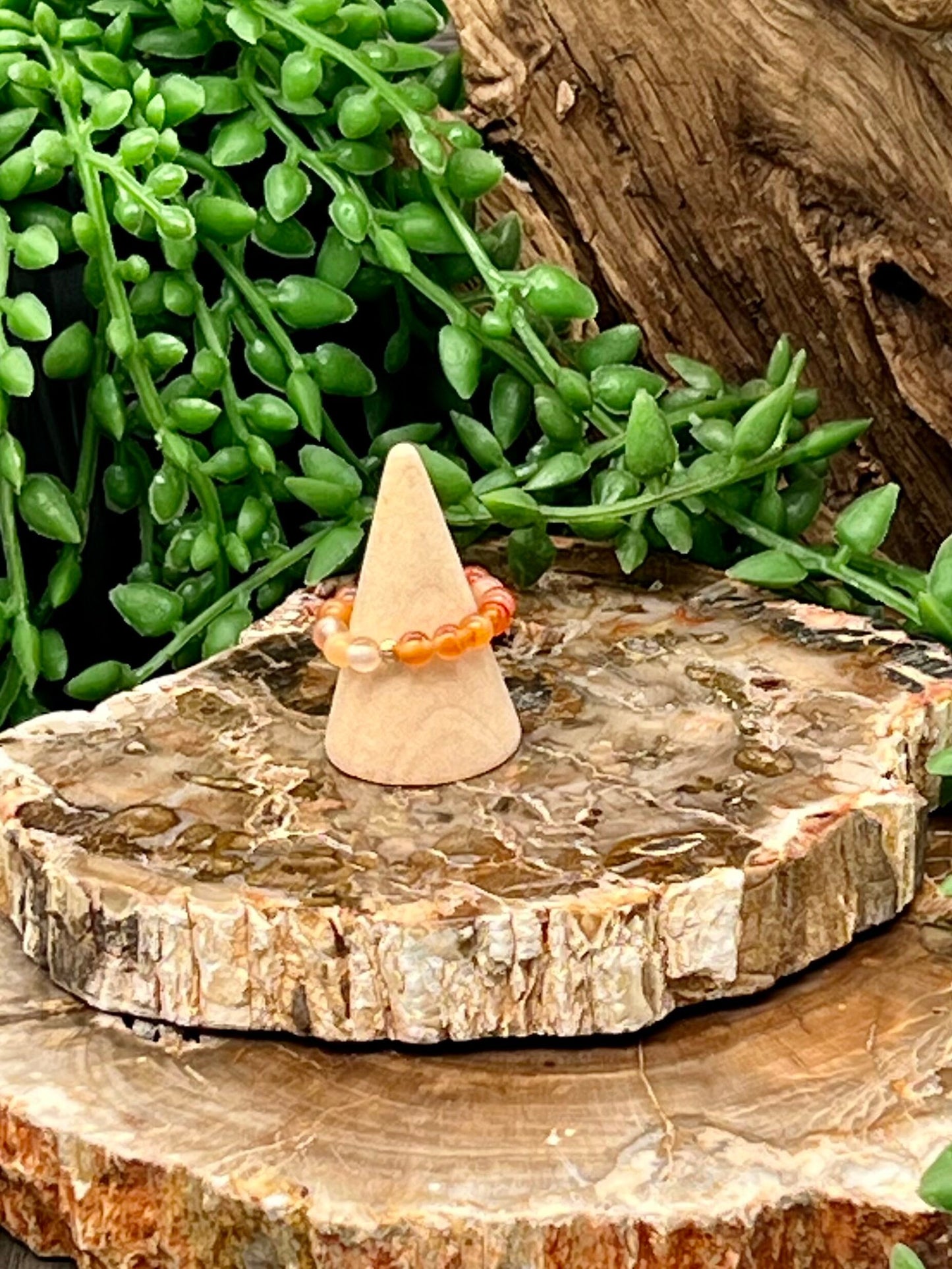 Orange Aventurine Bead Ring