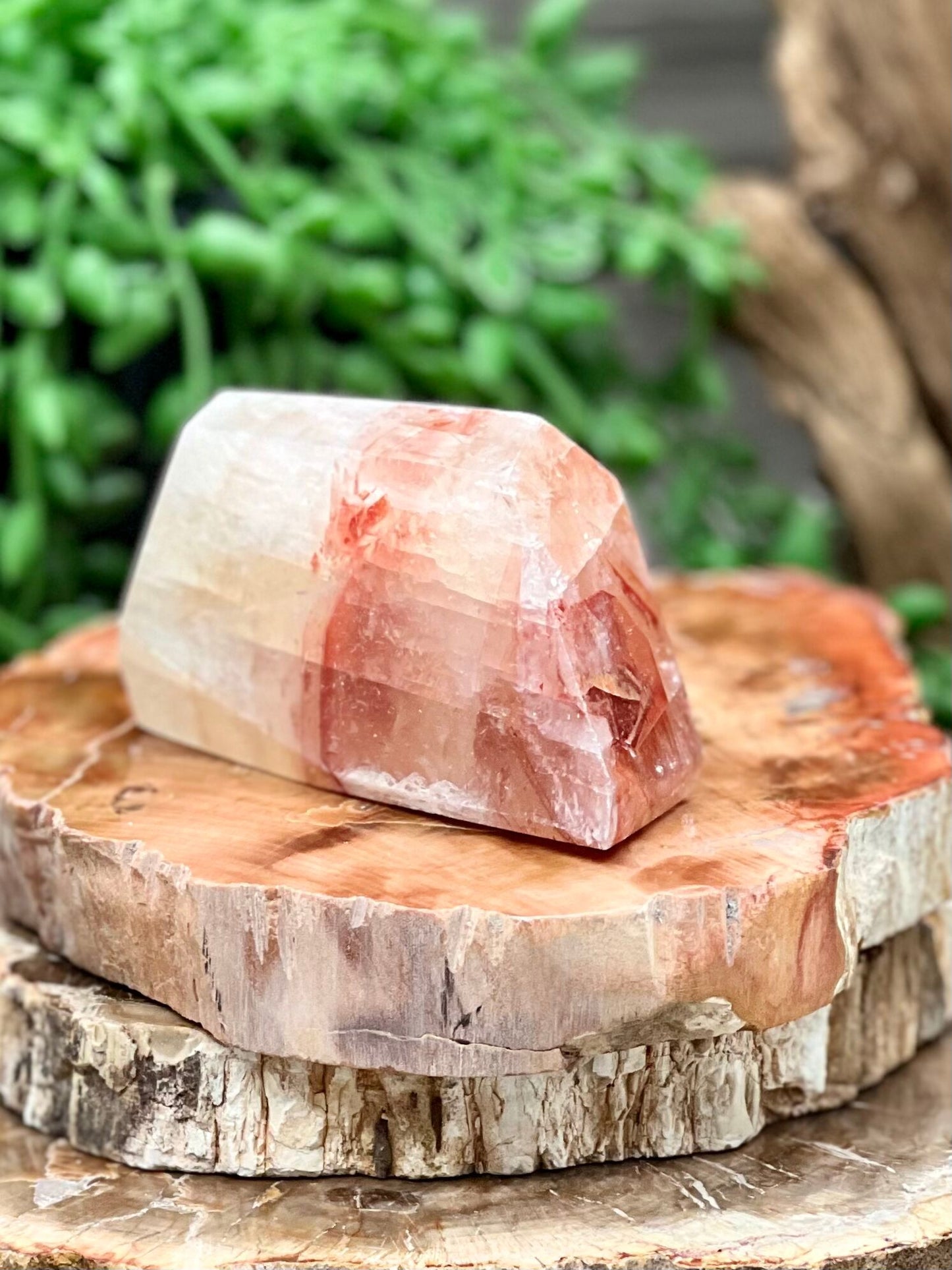 Calcite with Fire Quartz Polyhedron Freeform