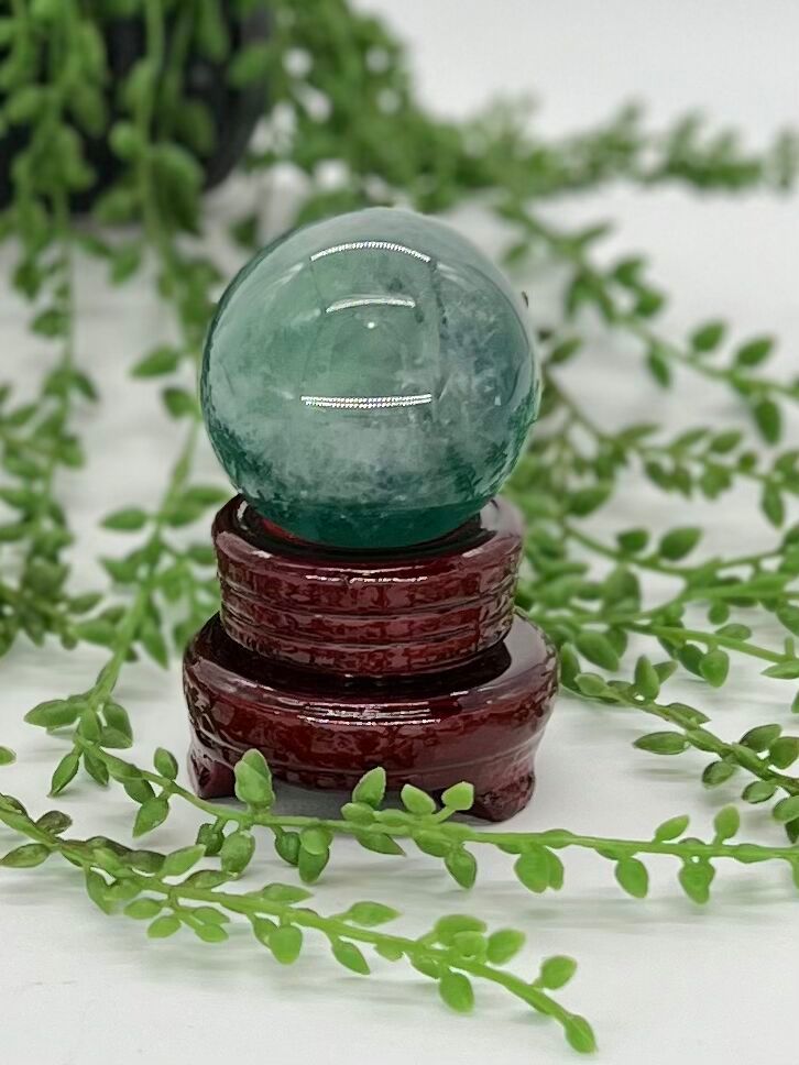 Green Feather Fluorite Sphere