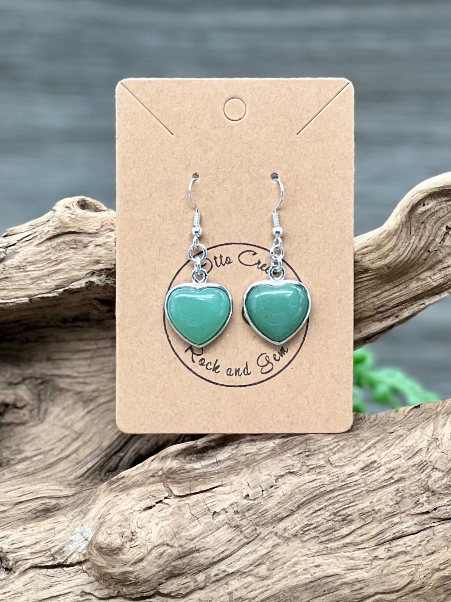 Green Aventurine Hanging Heart Earrings