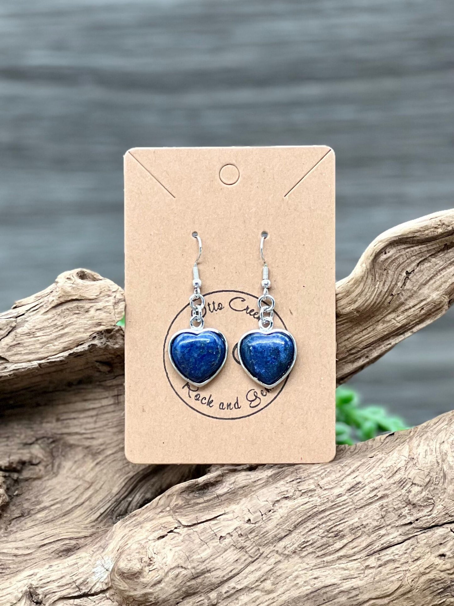 Lapis Lazuli Hanging Heart Earrings