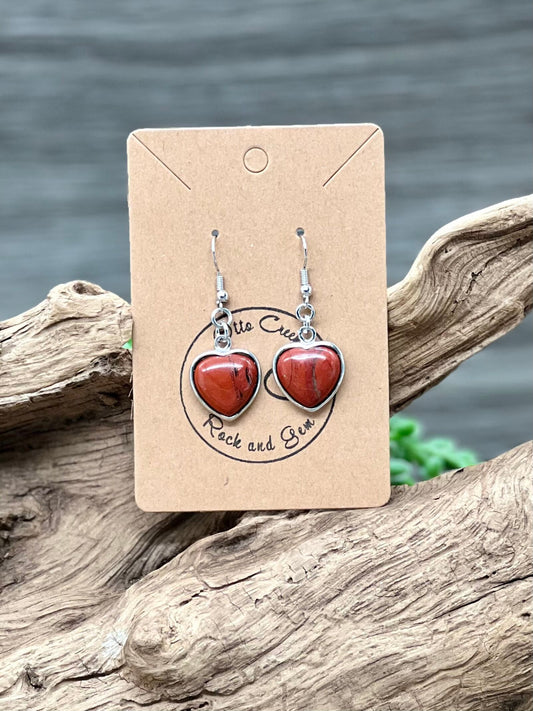 Red Jasper Hanging Heart Earrings