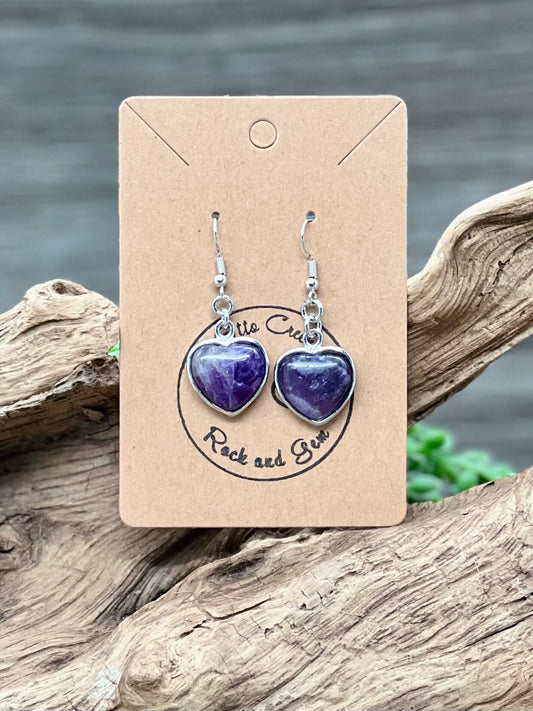 Dream Amethyst  Hanging Heart Earrings