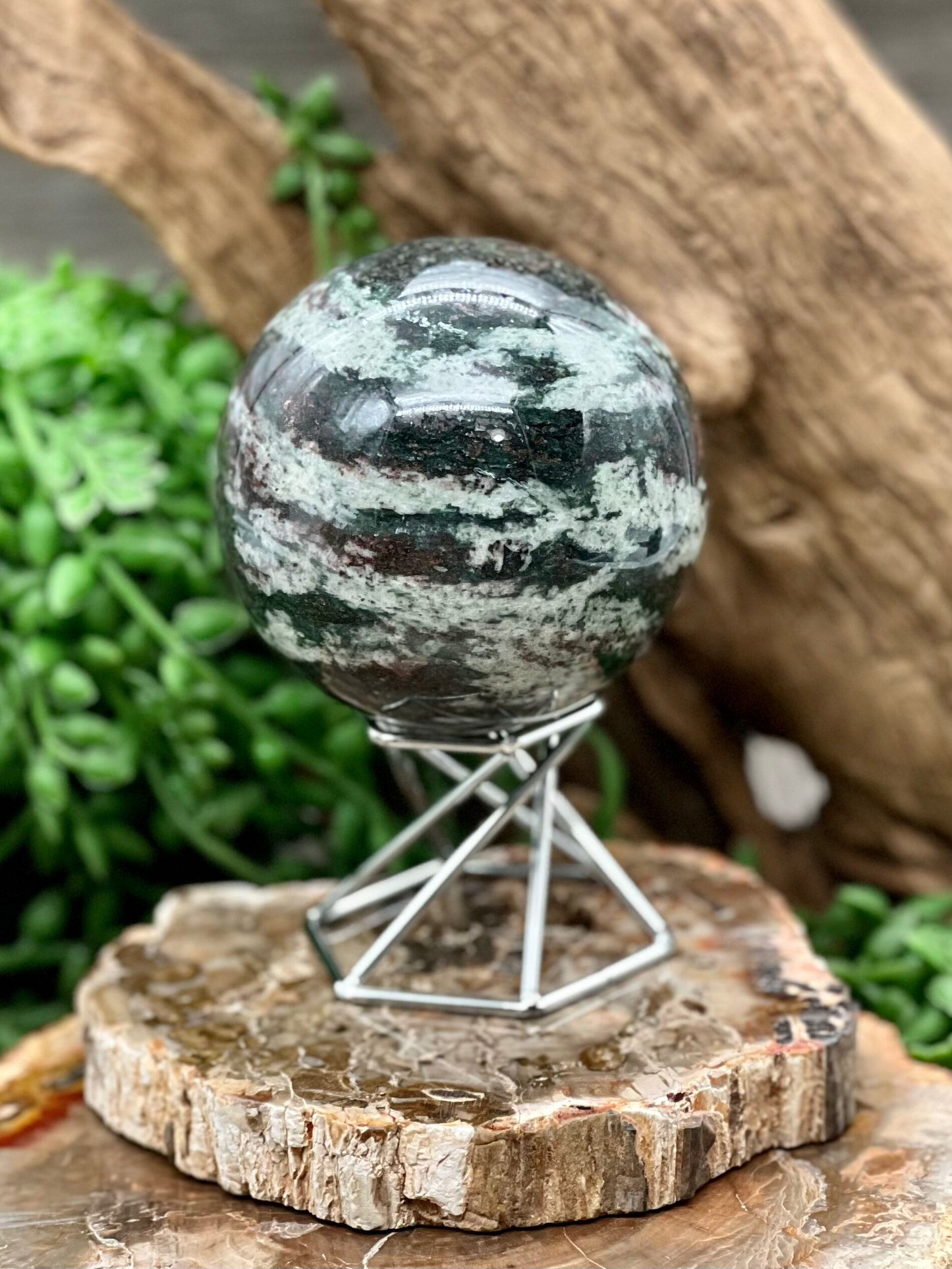 Red and Green Garnet Sphere