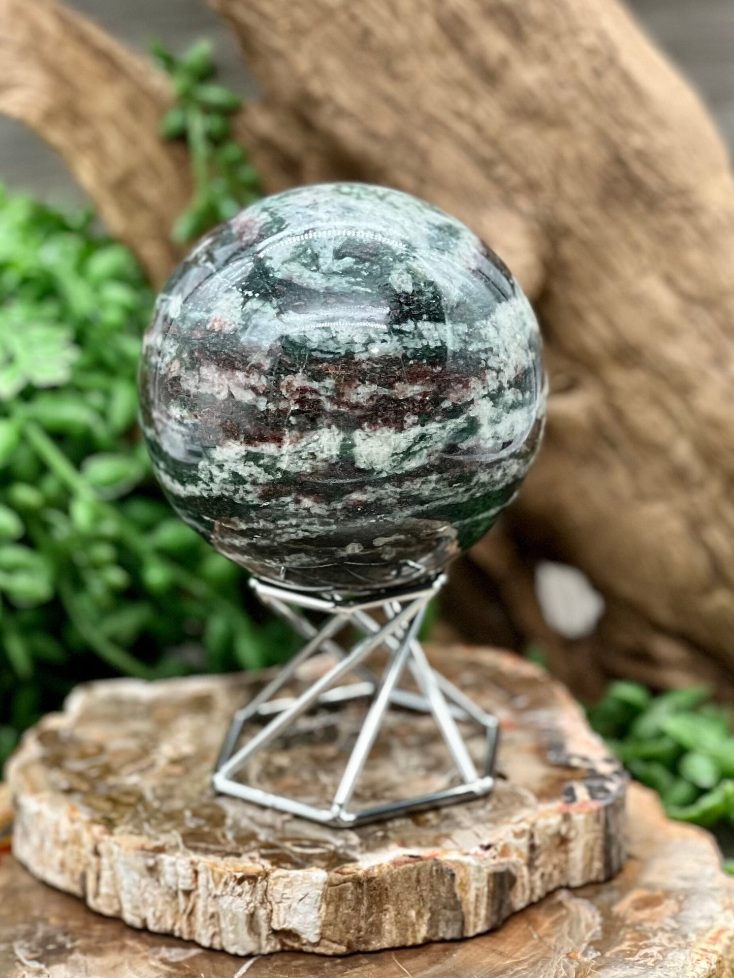 Red and Green Garnet Sphere