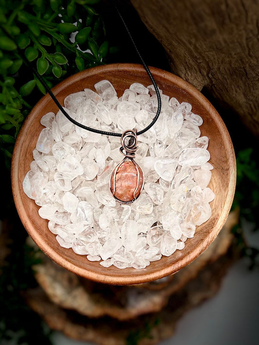 Sunstone Wire Wrapped Pendant in Antique Copper