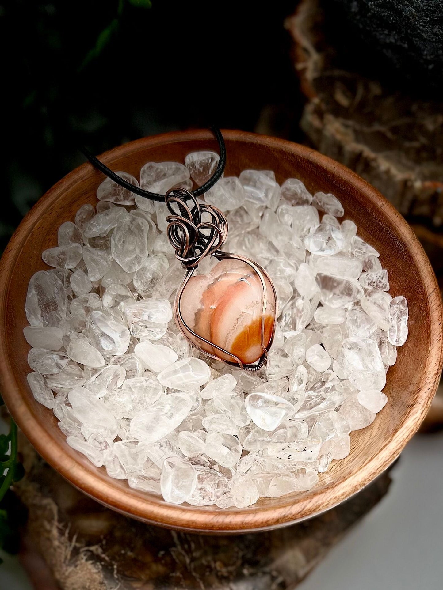 Carnelian Heart Wire Wrapped Pendant in Antique Copper