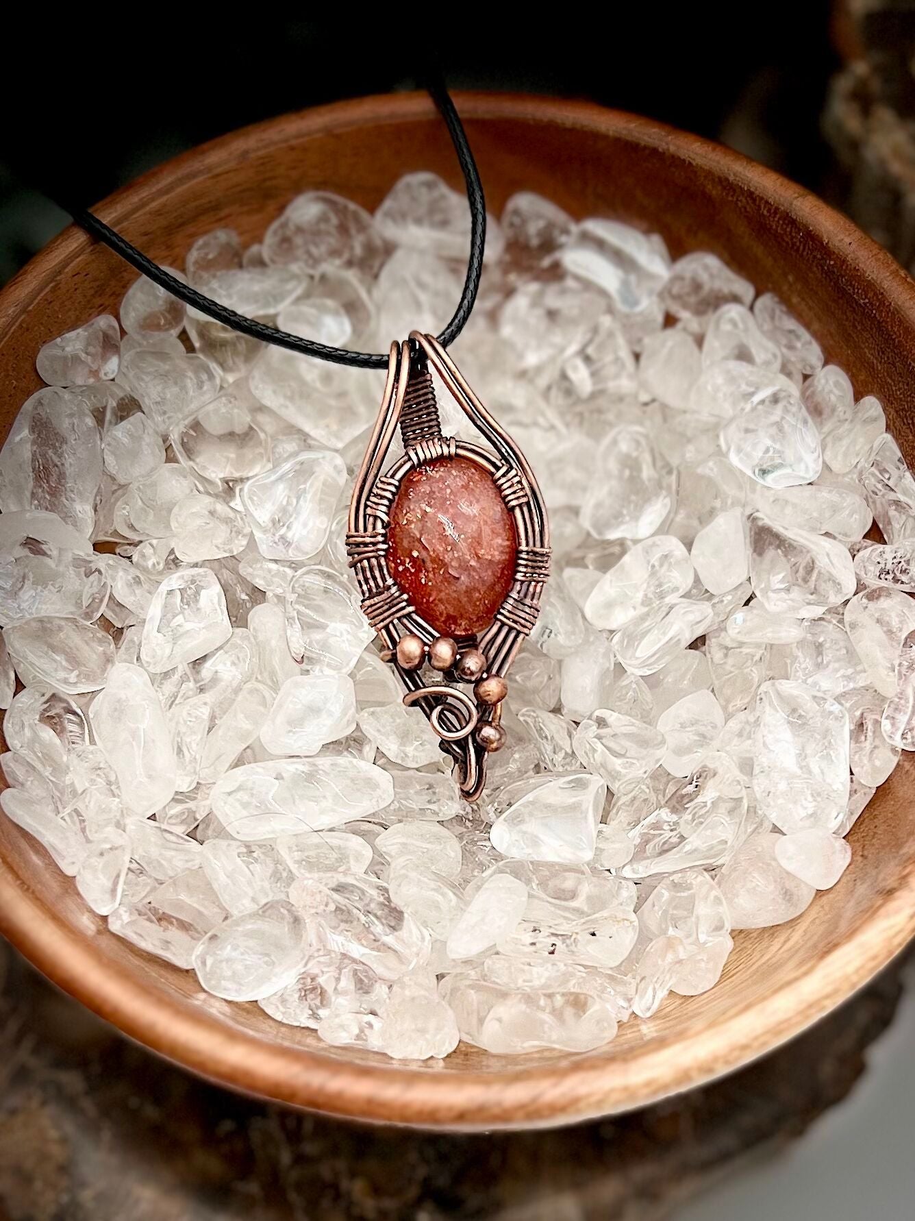 Sunstone Wire Wrapped Pendant in Antique Copper