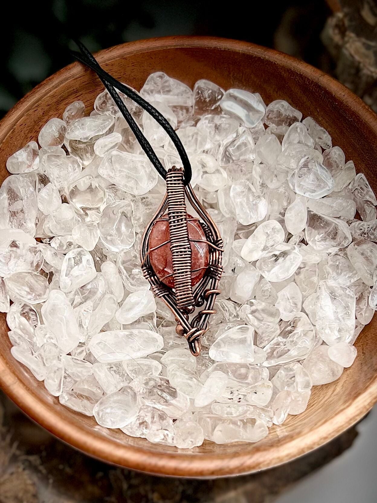 Sunstone Wire Wrapped Pendant in Antique Copper