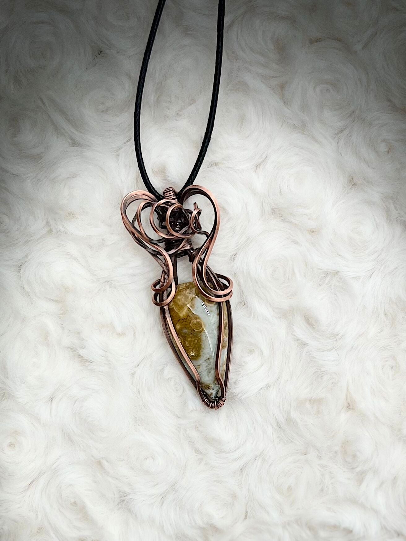 Ocean Jasper Pendant in Antique Copper