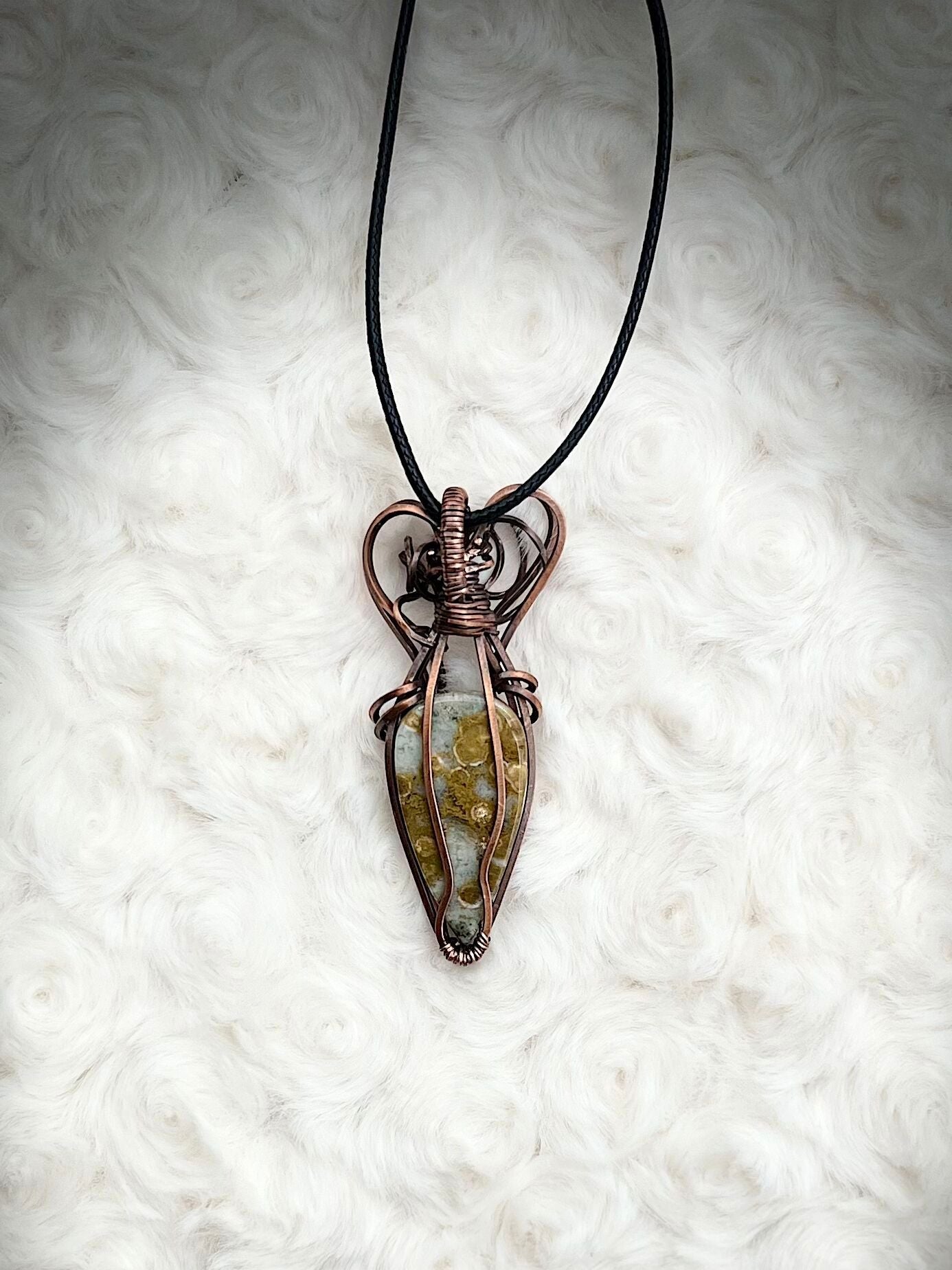 Ocean Jasper Pendant in Antique Copper