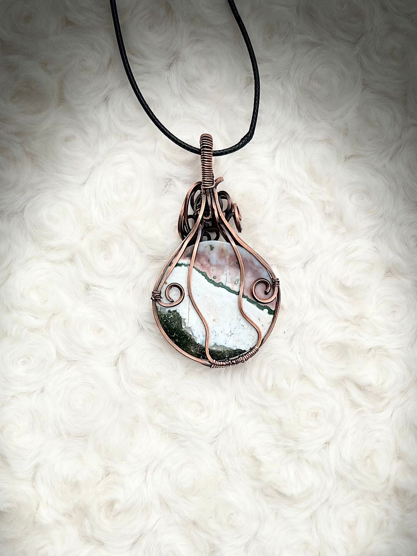 Ocean Jasper Pendant in Antique Copper