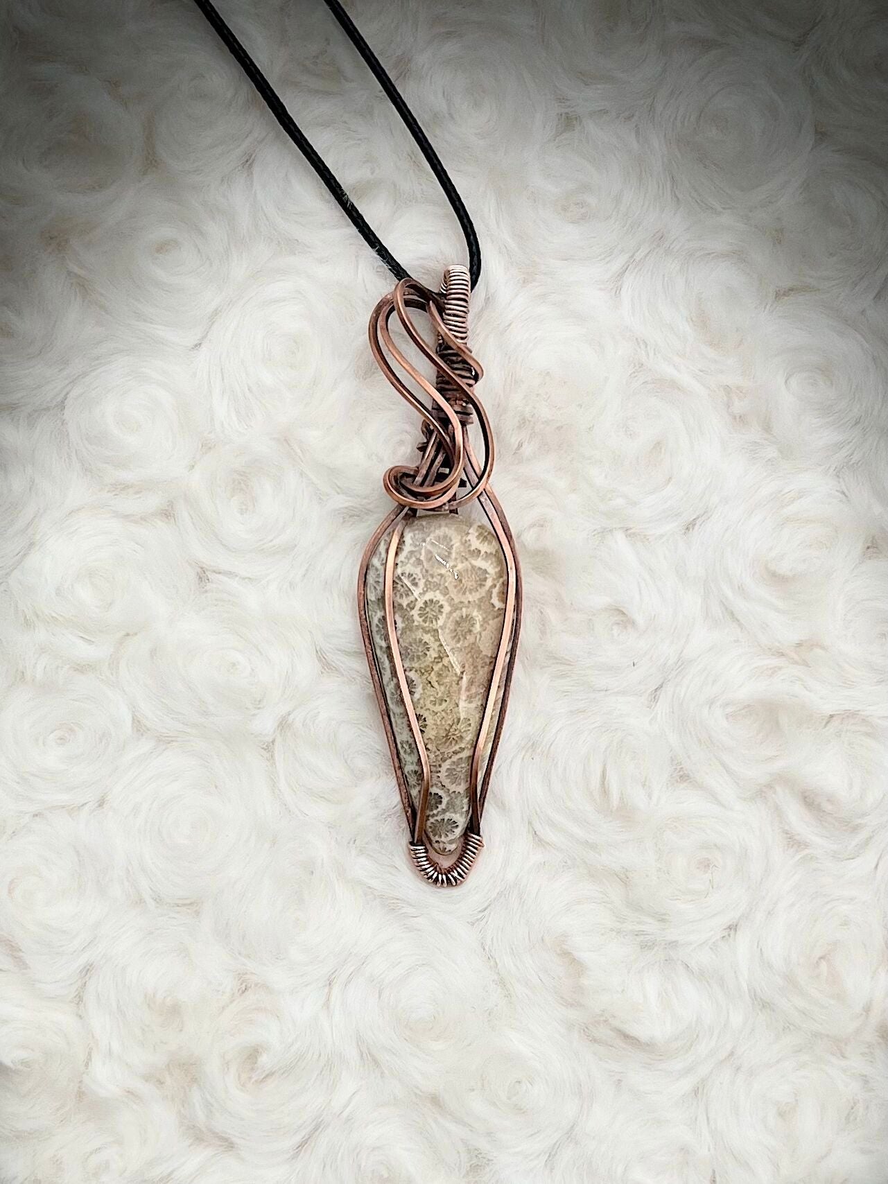 Fossil Coral Pendant in Antique Copper