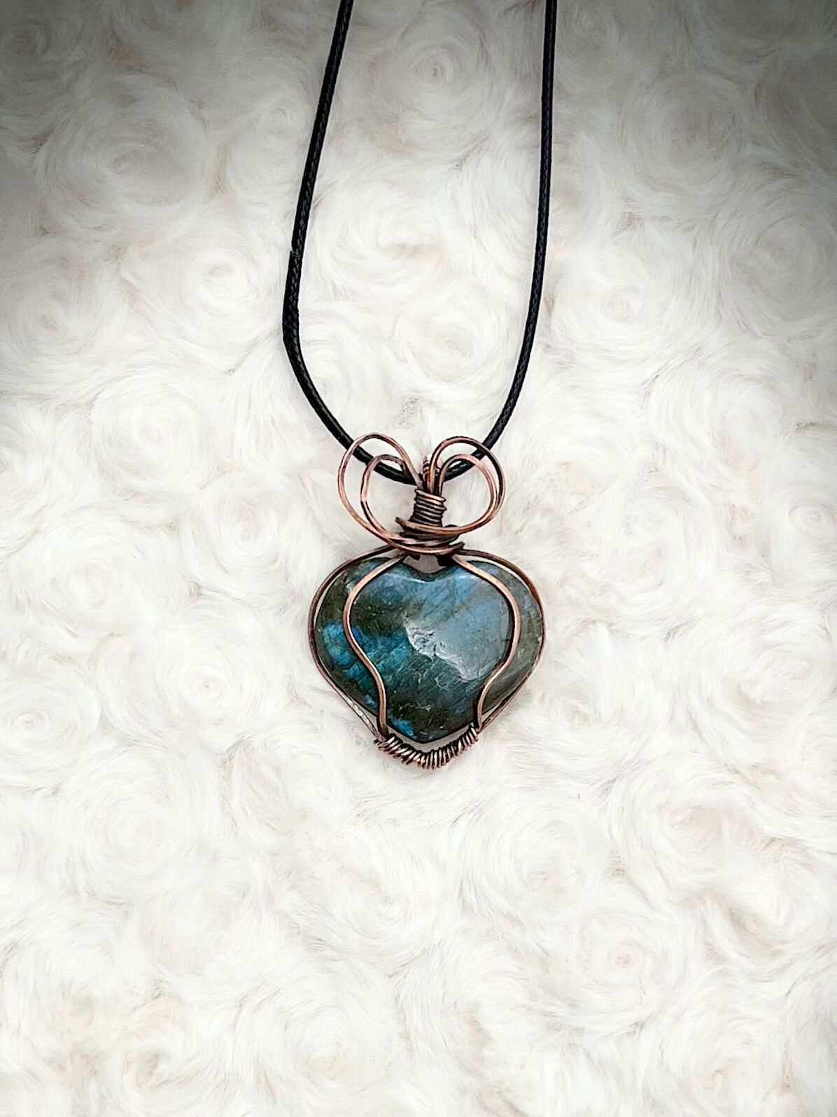 Labradorite Heart Pendant in Antique Copper