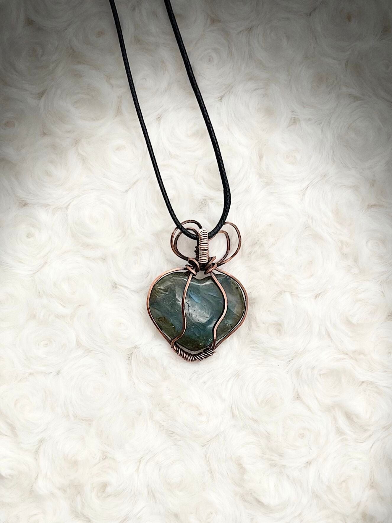 Labradorite Heart Pendant in Antique Copper