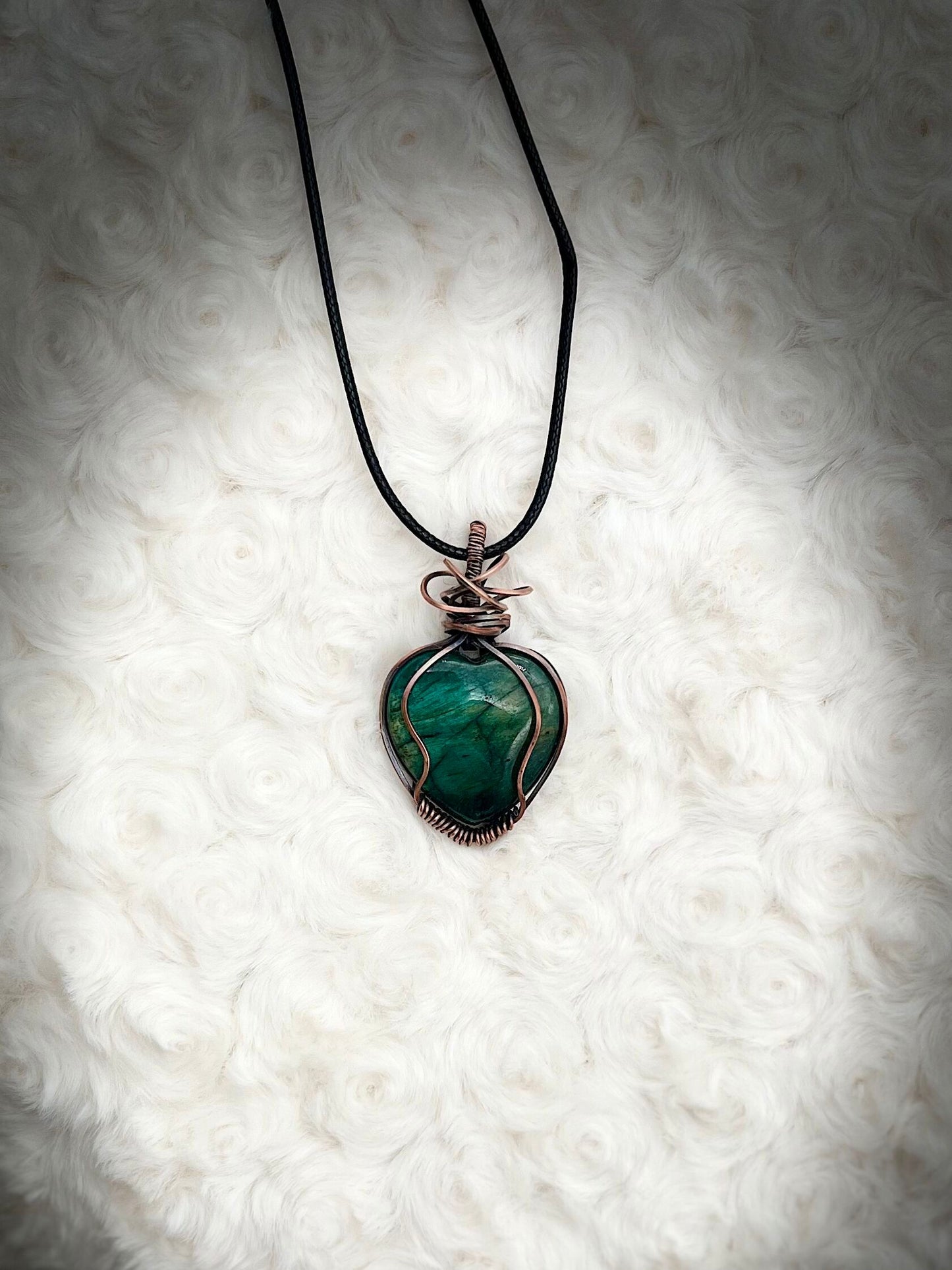 Dyed Green Tiger Eye Heart Pendant in Antique Copper