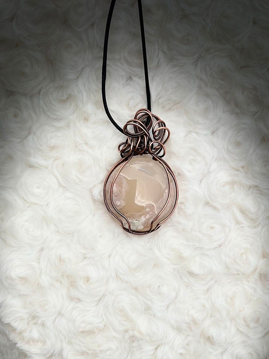 Flower Agate Pendant in Antique Copper