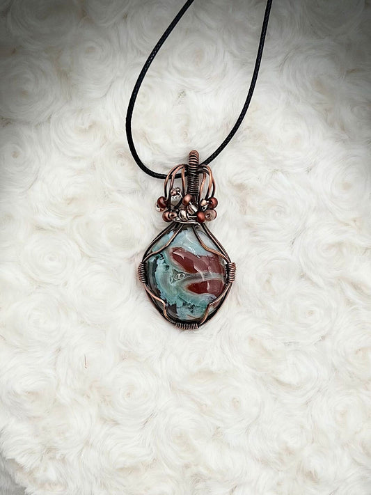 Blue Moss Agate Pendant in Antique Copper