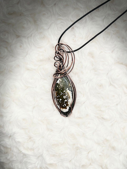 Ocean Jasper Pendant in Antique Copper