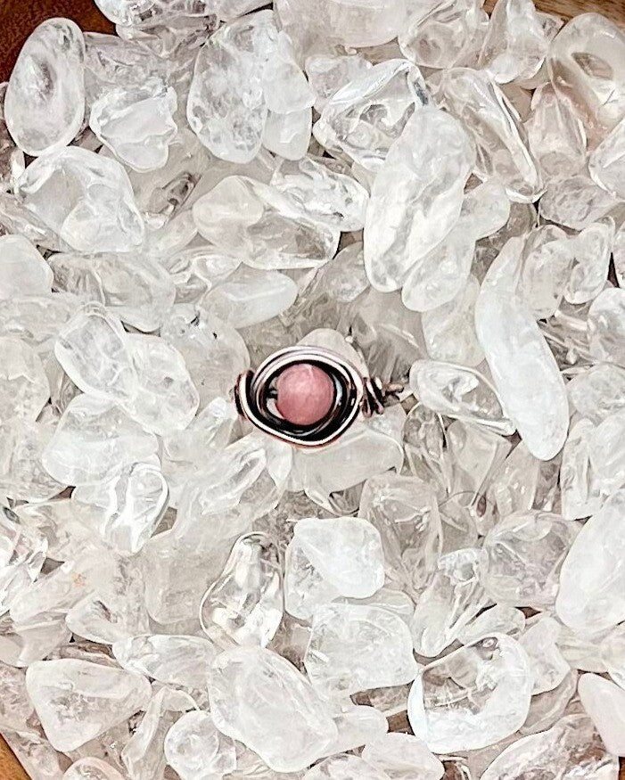 Pink Yan Yuan Agate in Antique Copper Ring