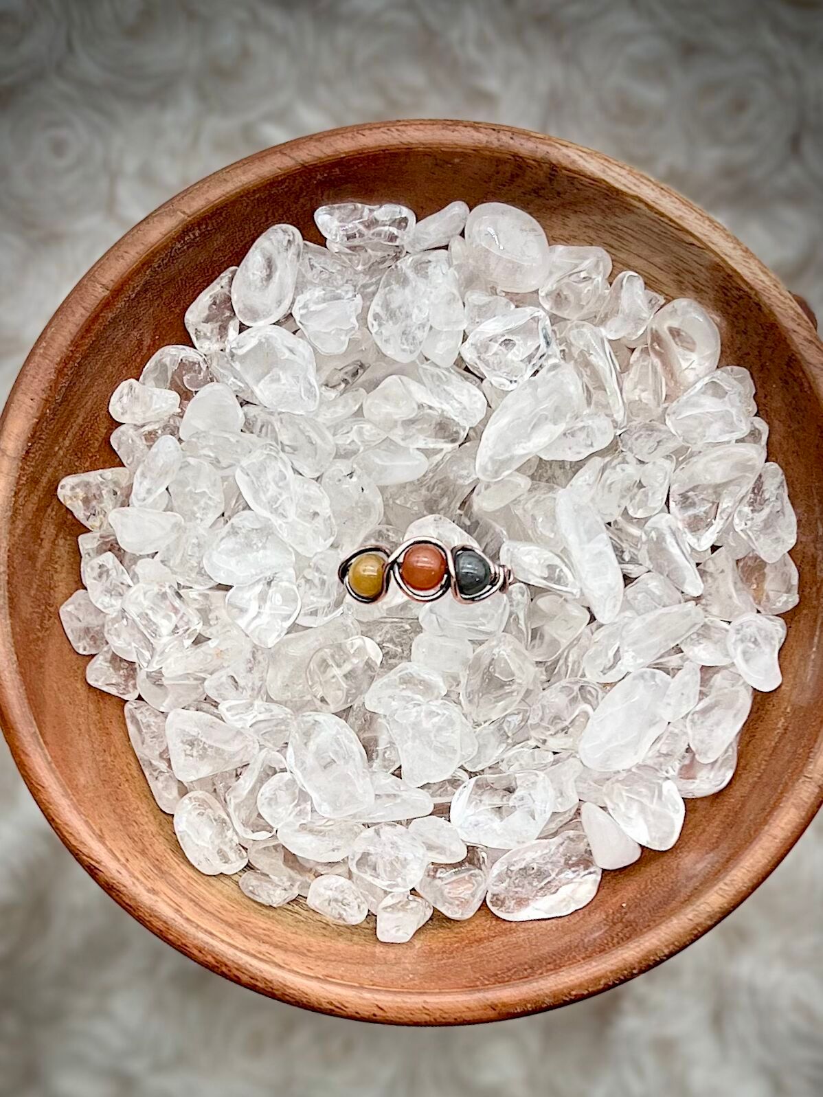 Yan Yuan Agate in Silver Colored Copper Ring