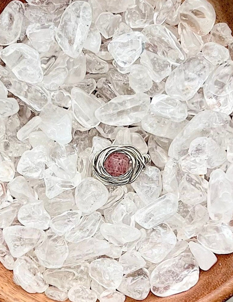 Strawberry Quartz in Silver Colored Copper Ring