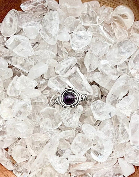 Amethyst in Silver Colored Copper Ring