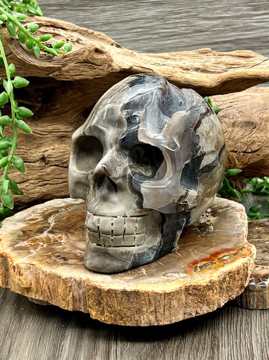 Volcano Agate Skull Carving