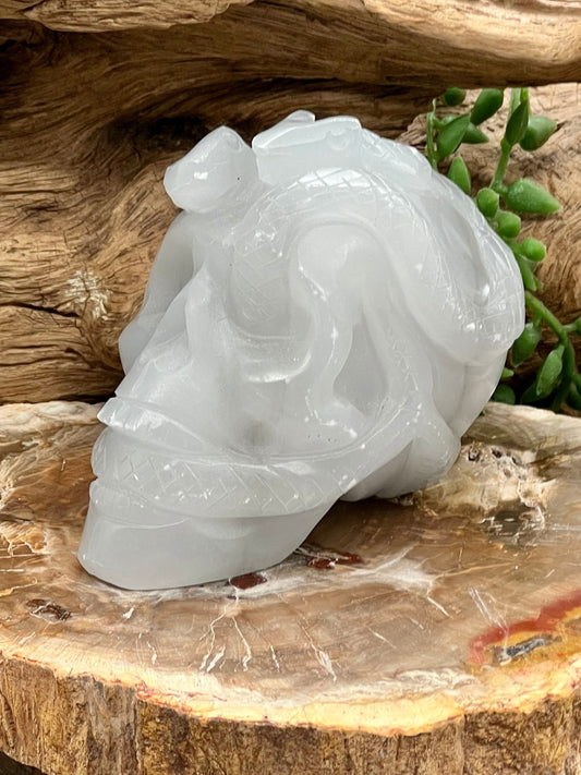 Agate Skull with Snake Carving