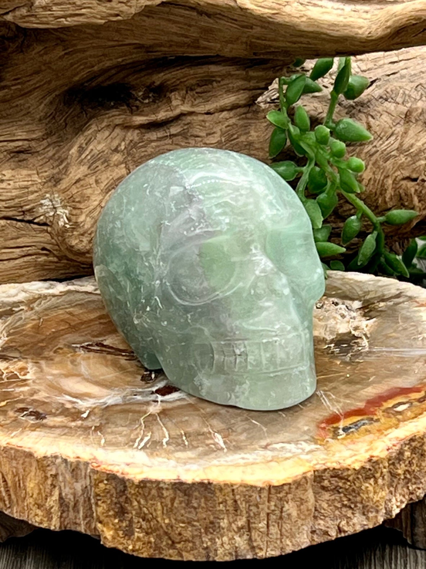 Rainbow Fluorite Skull Carving