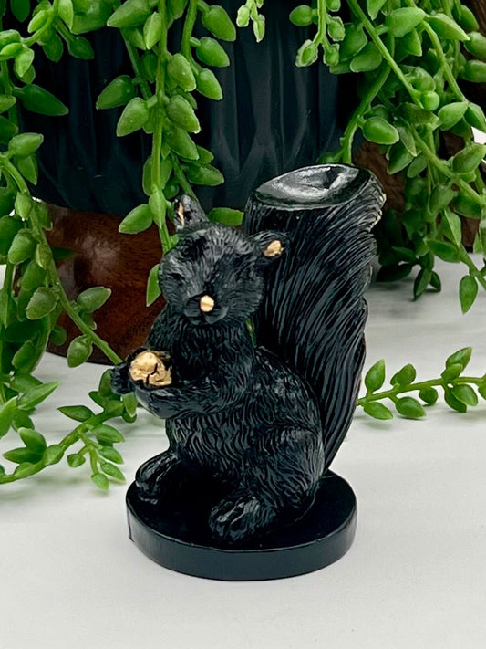 Black and Gold Resin Squirrel Sphere Stand