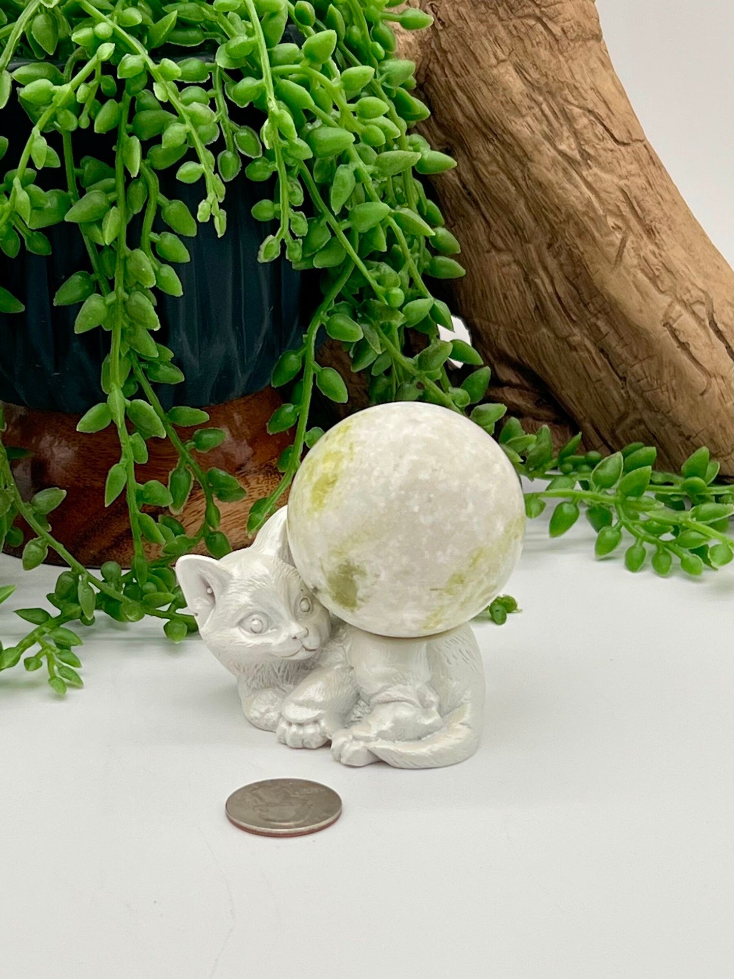 White Resin Kitten Sphere Stand