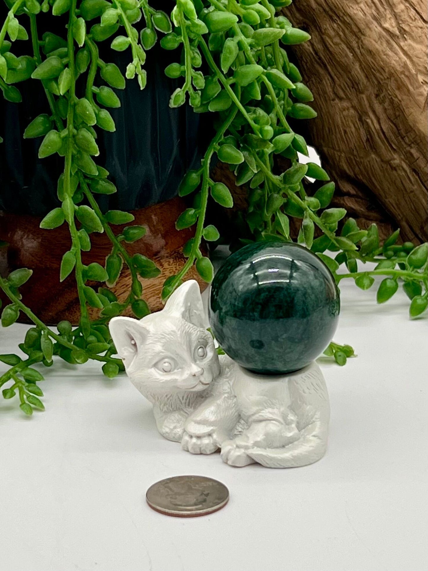 White Resin Kitten Sphere Stand