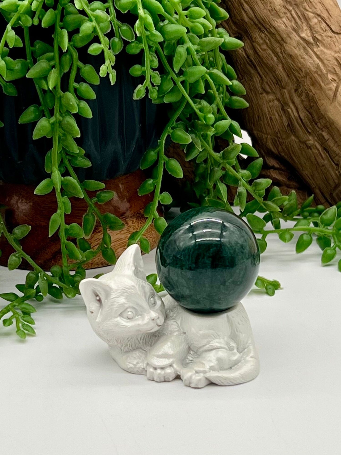 White Resin Kitten Sphere Stand