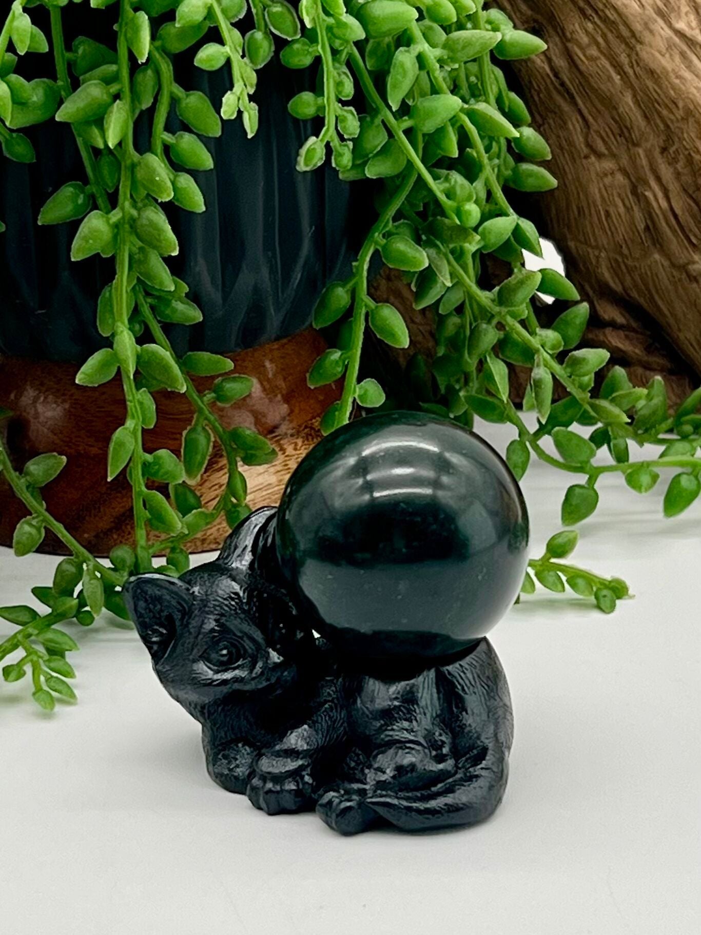 Black Resin Kitten Sphere Stand