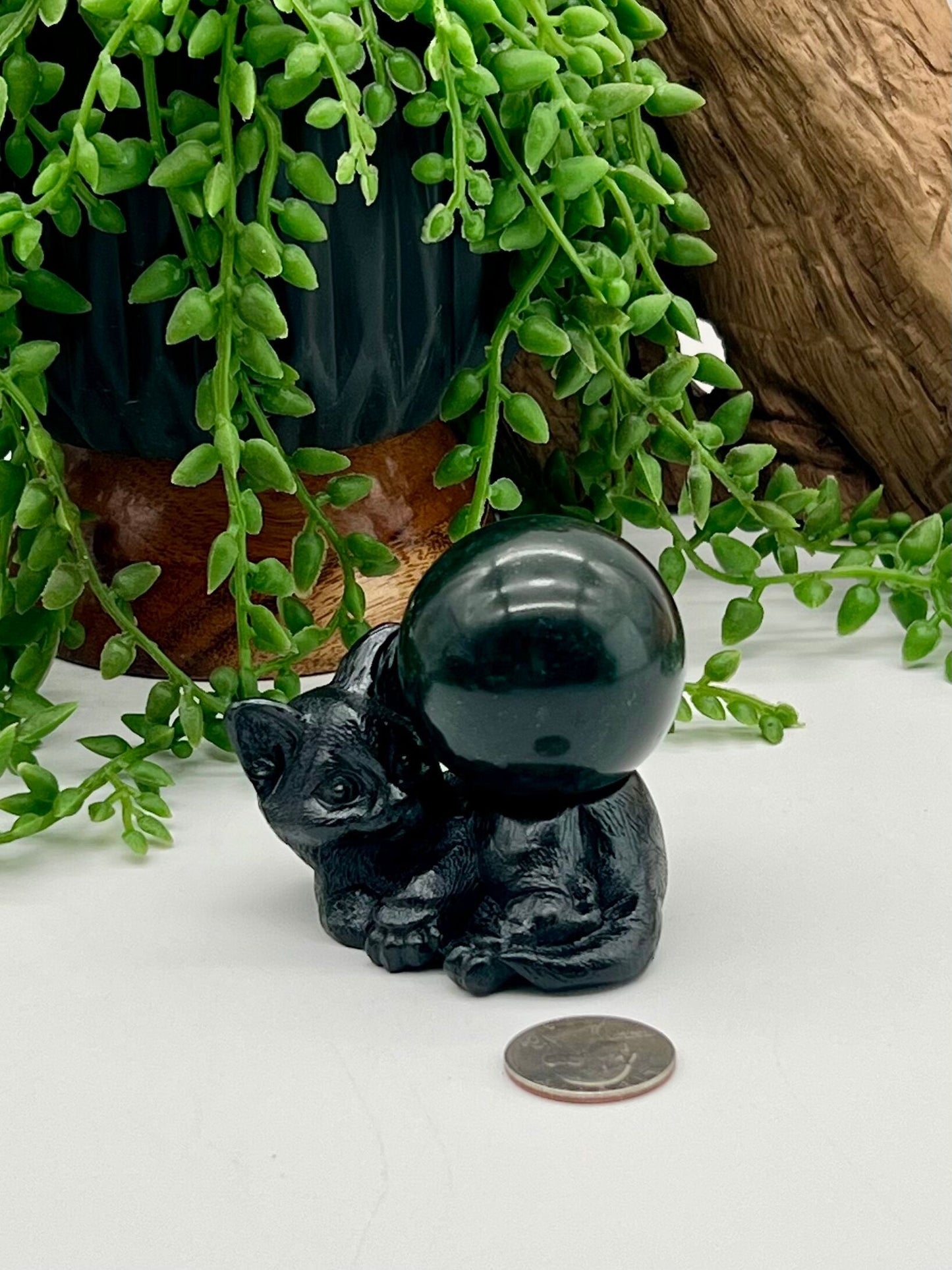 Black Resin Kitten Sphere Stand