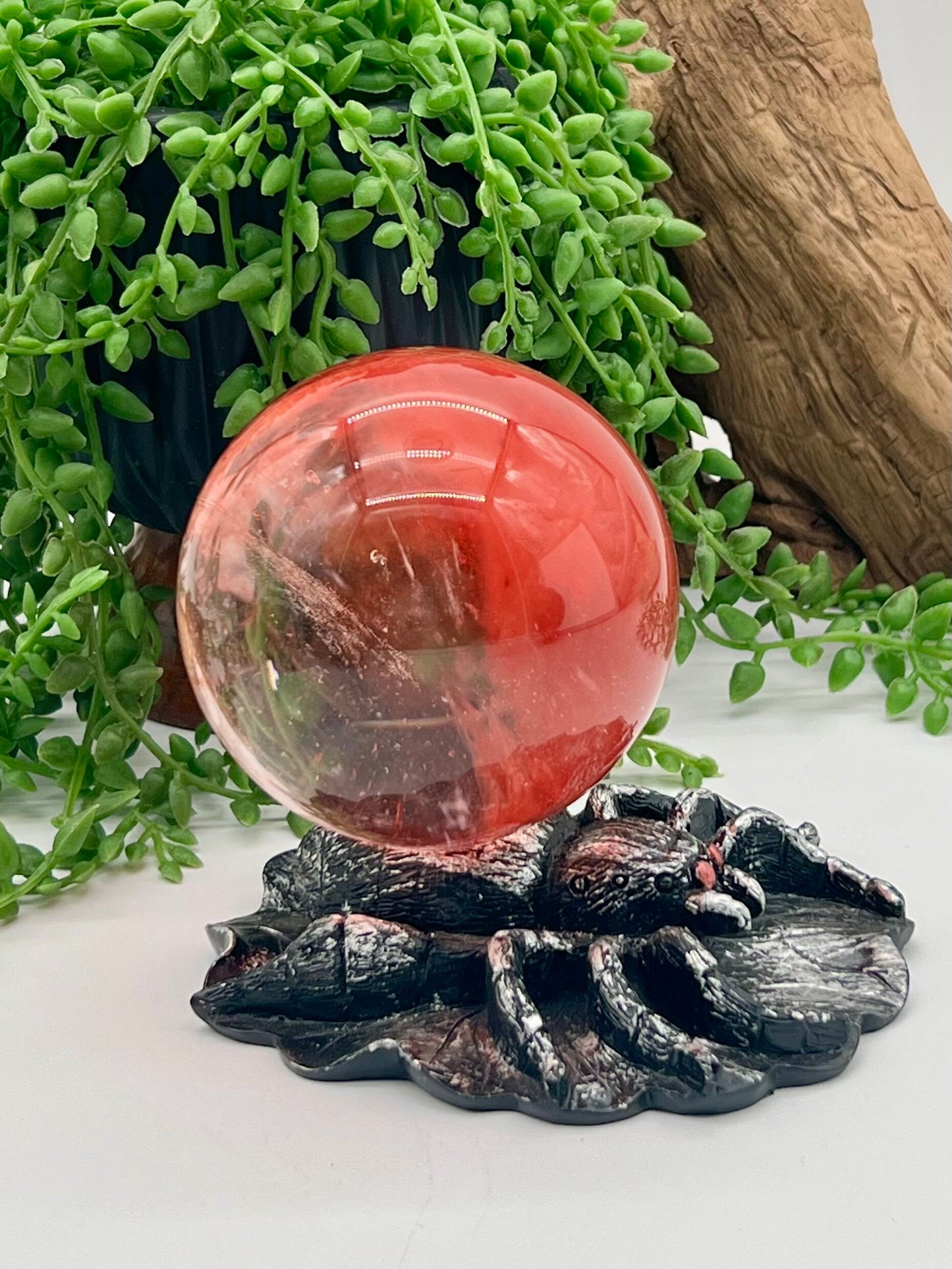 Black and Silver Resin Spider Sphere Stand