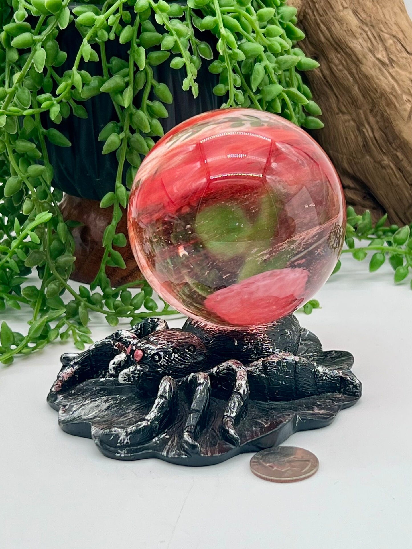 Black and Silver Resin Spider Sphere Stand