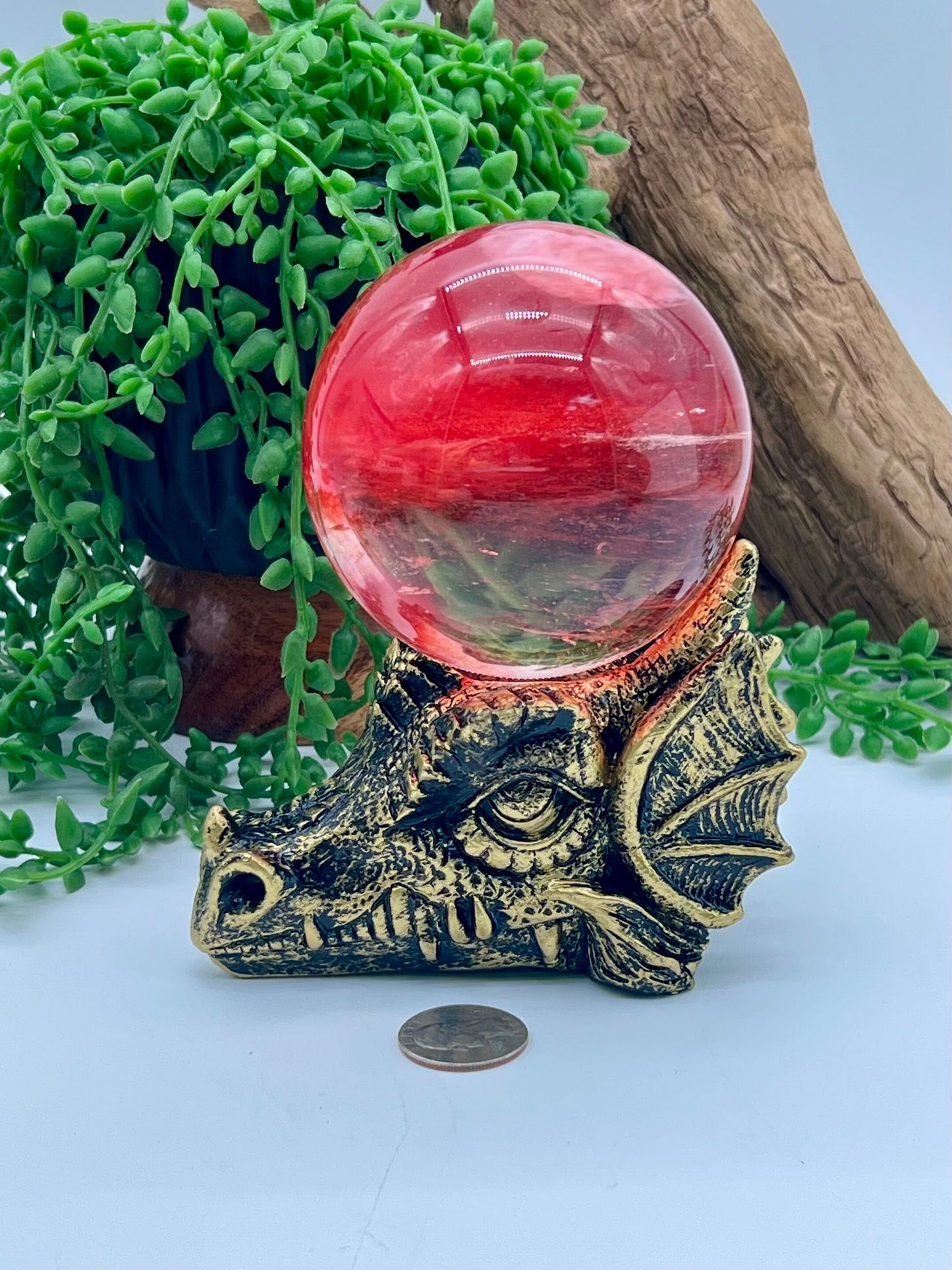 Gold and Black Resin Dragon Sphere Stand