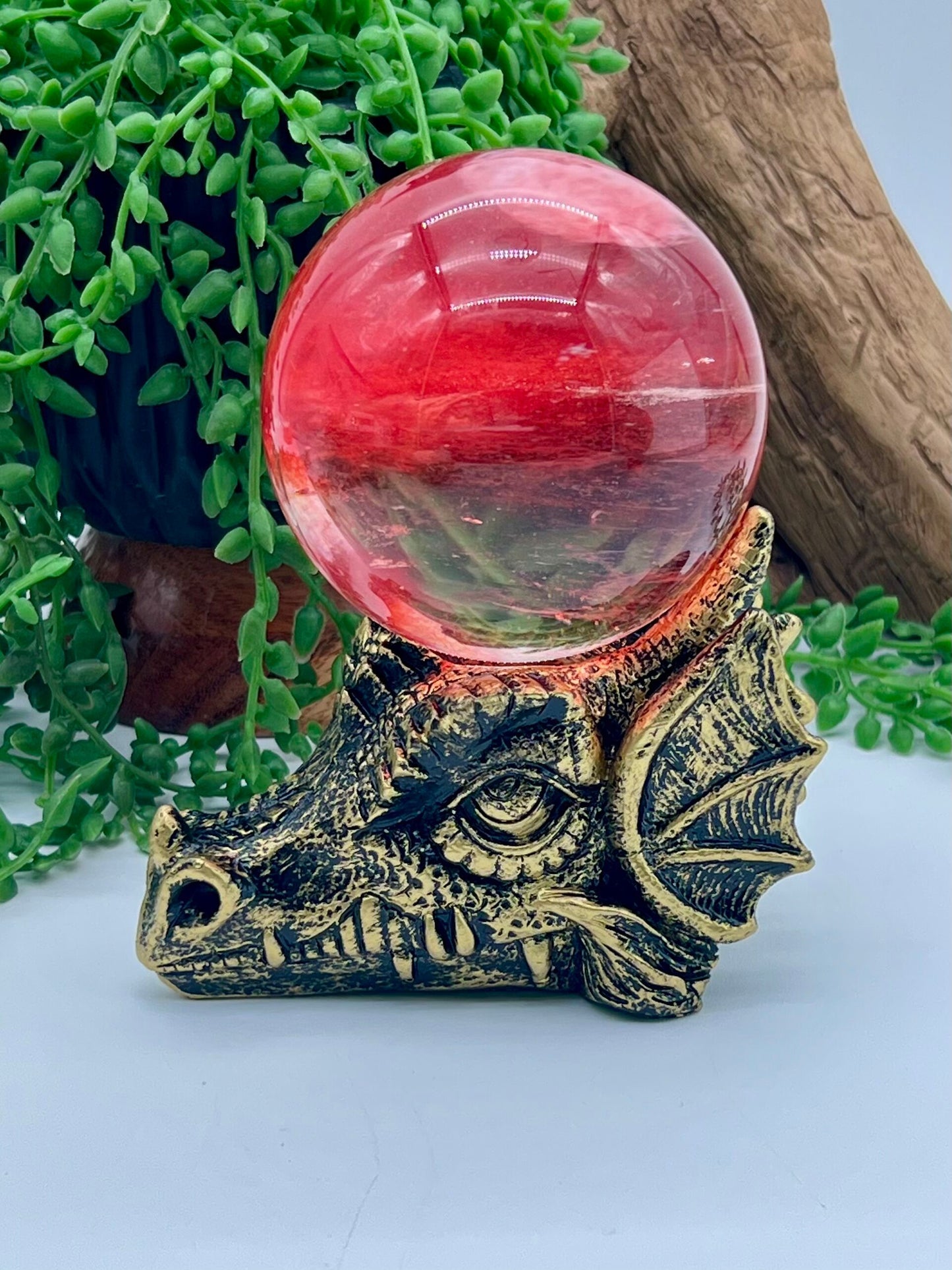 Gold and Black Resin Dragon Sphere Stand