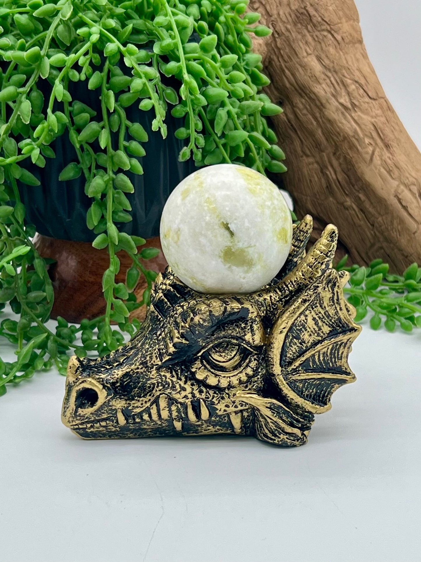 Gold and Black Resin Dragon Sphere Stand