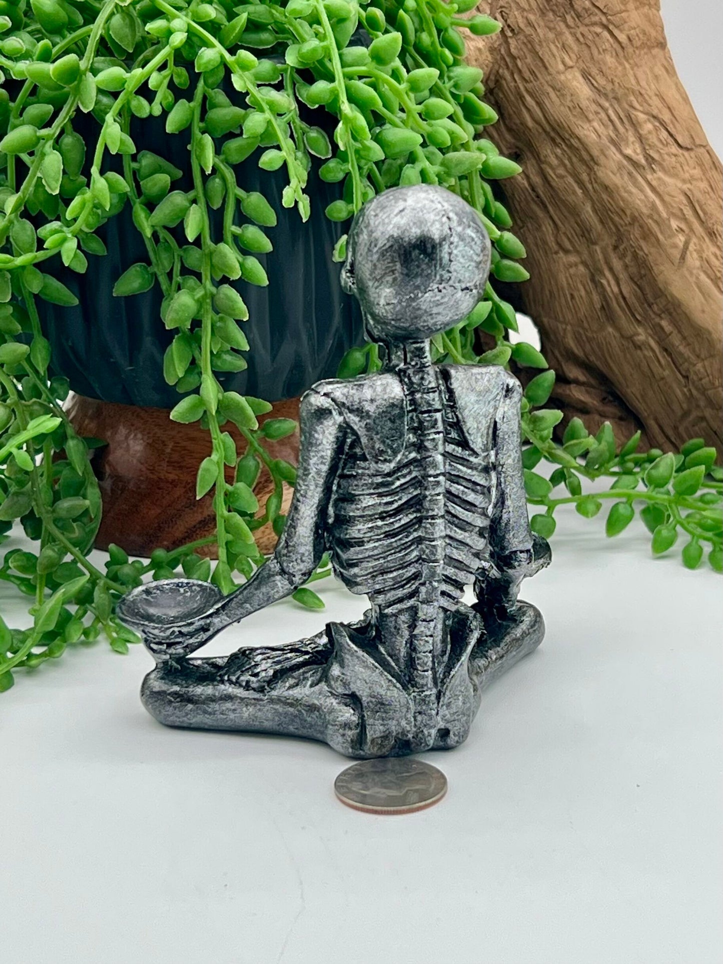 Sitting Skeleton Resin Double Sphere Stand